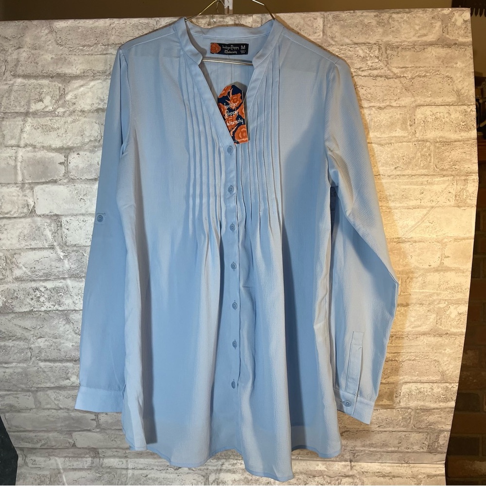 Indigo Poppy Maternity Pleated Light Blue Size M NWT